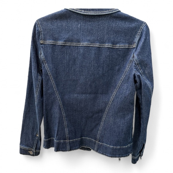 Chico’s Shimmer Denim Dark Blue Jacket Sparkles Four Pockets Size 0 (Size S) NWT - Picture 4 of 6